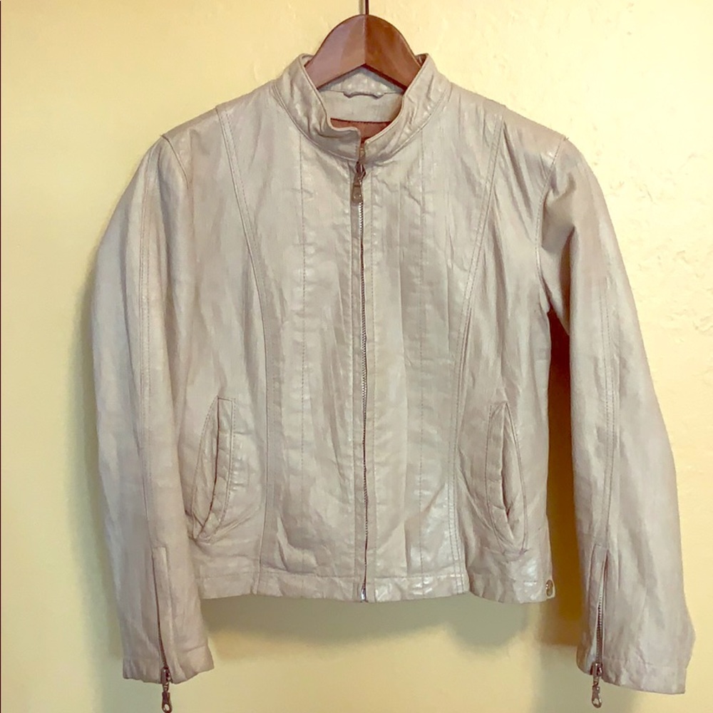 Beautiful Cream Leather Motorcycle Jacket. XS